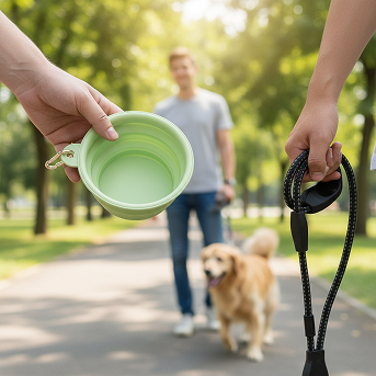 Prenosna zložljiva posoda za pse – Zelena